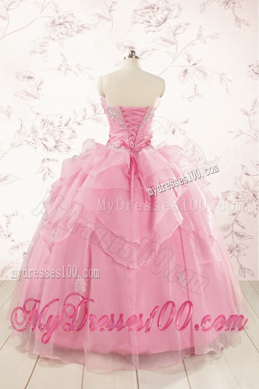 2016 Pretty Appliques Baby Pink Quinceanera Dresses