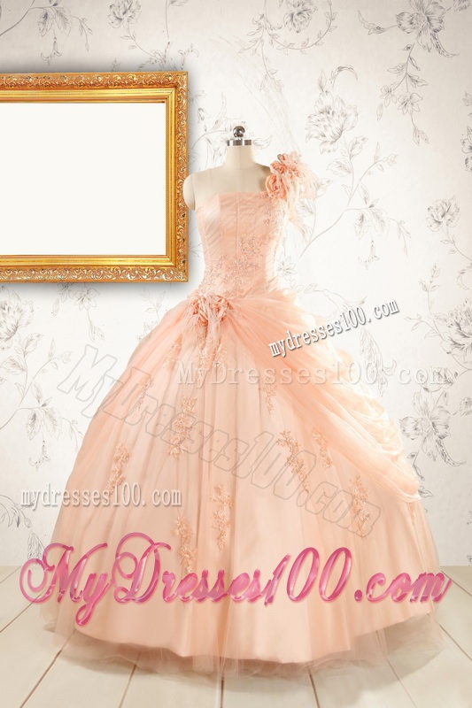 2016 Pretty One Shoulder Appliques Quinceanera Dress in Peach