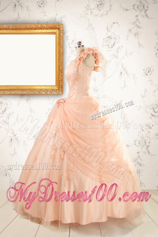 2016 Pretty One Shoulder Appliques Quinceanera Dress in Peach