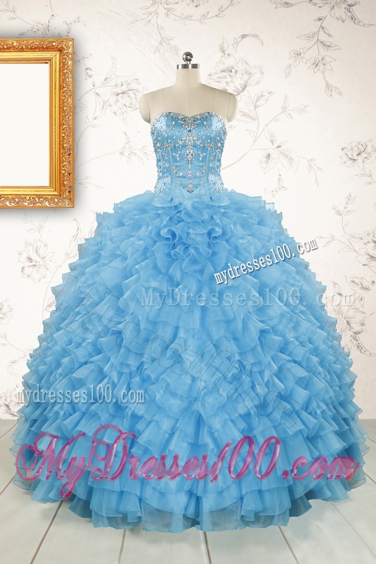 2016 Pretty Sweetheart Baby Blue Sweet 15 Dresses with Beading