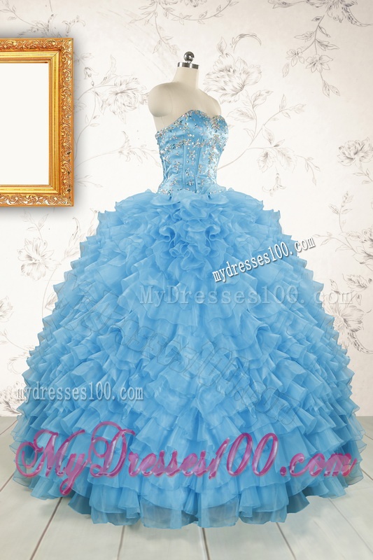 2016 Pretty Sweetheart Baby Blue Sweet 15 Dresses with Beading