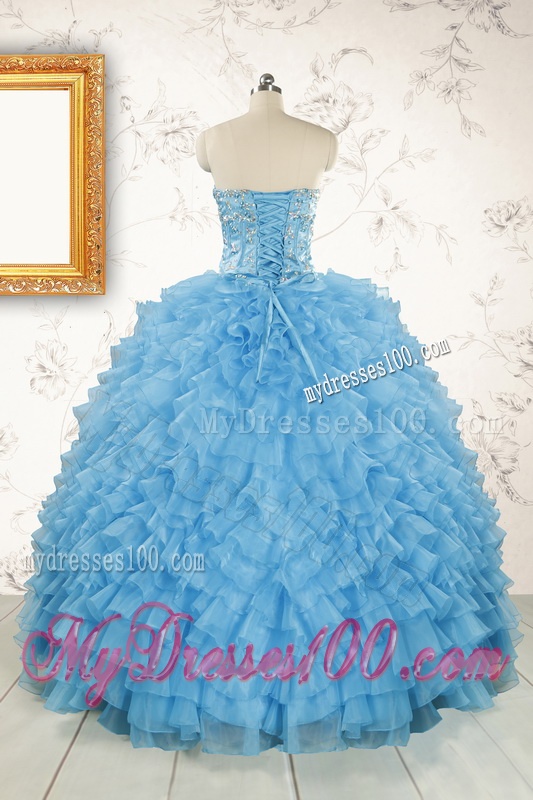 2016 Pretty Sweetheart Baby Blue Sweet 15 Dresses with Beading
