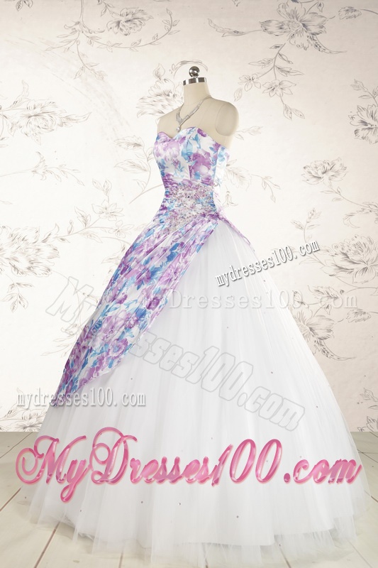 2016 Printed Multi-color Quinceanera Dresses with Beading and Ruching