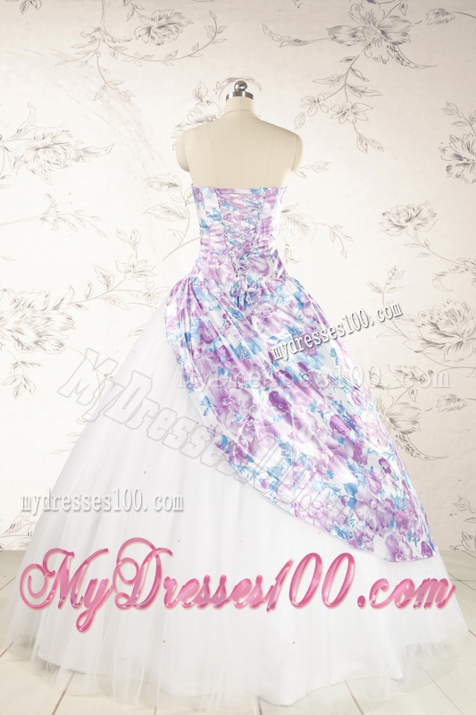 2016 Printed Multi-color Quinceanera Dresses with Beading and Ruching