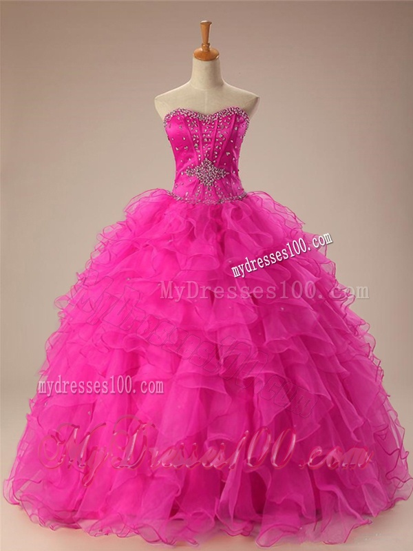 2016 Sexy Sweetheart Ball Gown Sweet 16 Dresses in Hot Pink