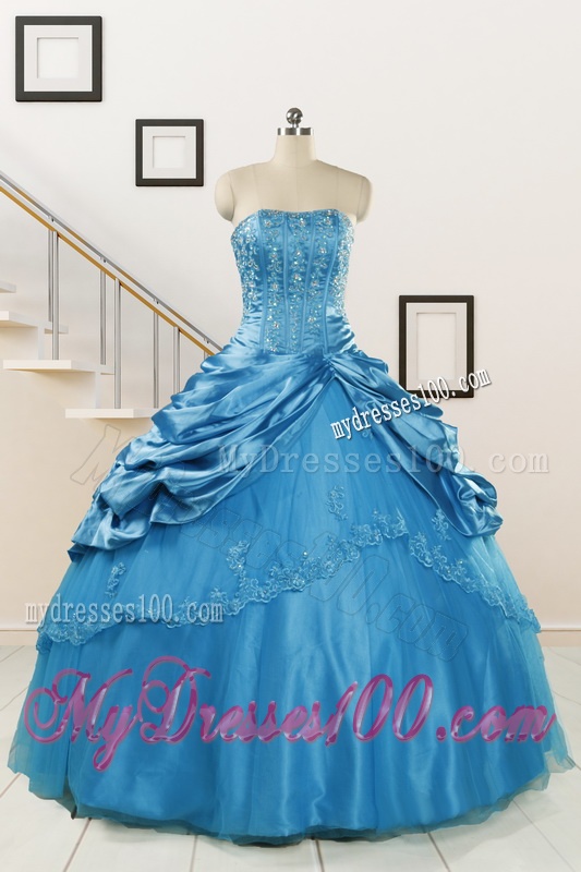 2016 Spring Fashionable Appliques Teal Quinceanera Dresses