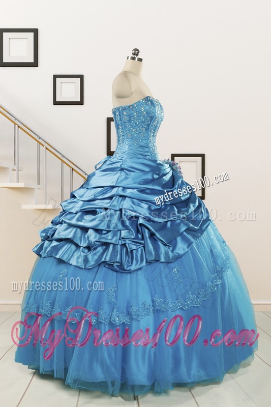 2016 Spring Fashionable Appliques Teal Quinceanera Dresses