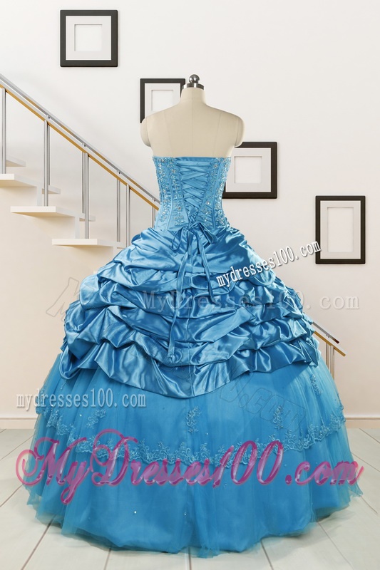 2016 Spring Fashionable Appliques Teal Quinceanera Dresses