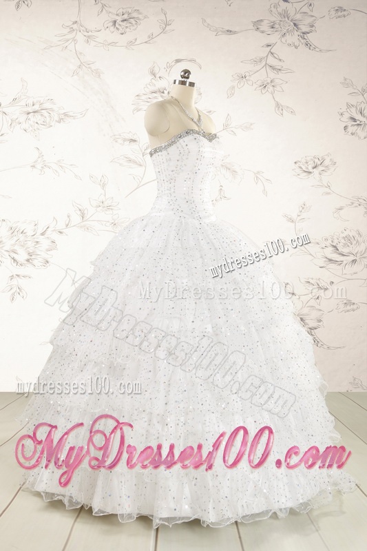 White Ball Gown Formal Quinceanera Dresses with Sequins and Ruffles