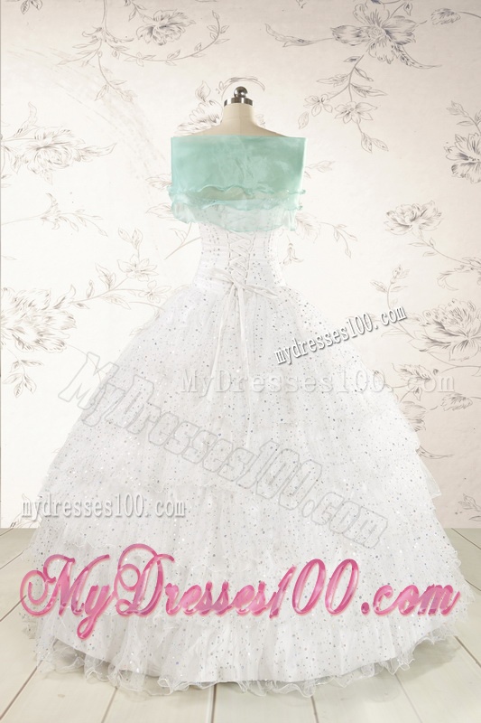 White Ball Gown Formal Quinceanera Dresses with Sequins and Ruffles