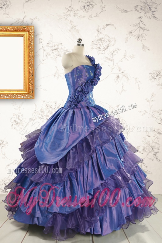 2016 Remarkable One Shoulder Hand Made Flowers and Ruffles Quinceanera Dresses