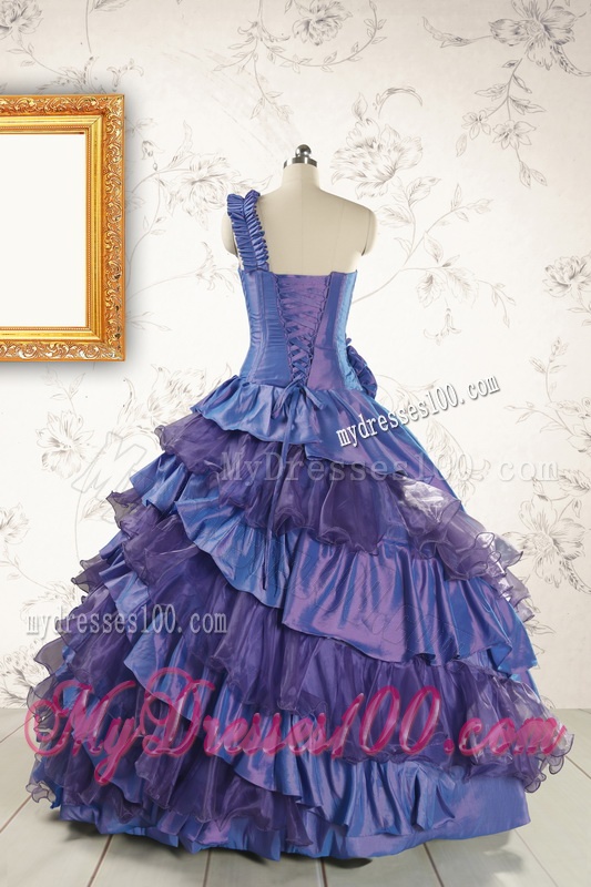 2016 Remarkable One Shoulder Hand Made Flowers and Ruffles Quinceanera Dresses
