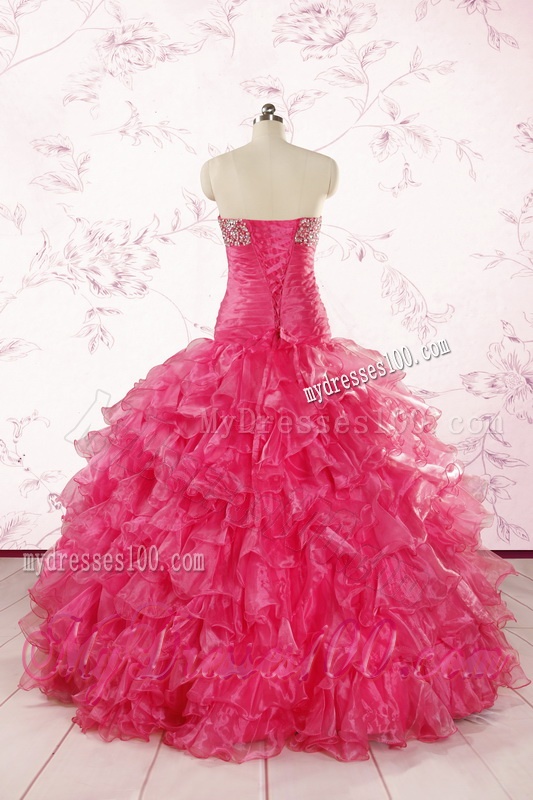 2016 Top Seller Sweetheart Hot Pink Quinceanera Dresses with Ruffles
