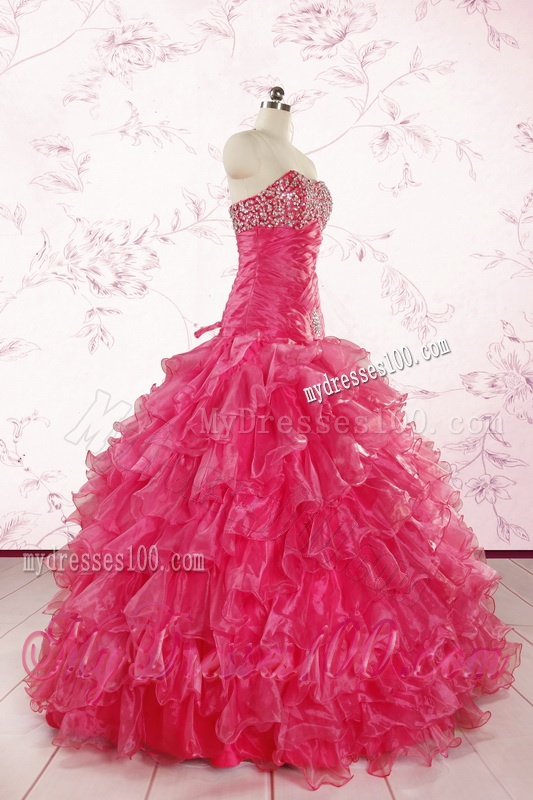 2016 Top Seller Sweetheart Hot Pink Quinceanera Dresses with Ruffles