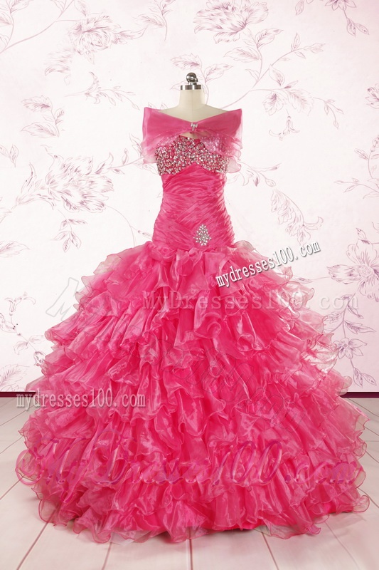 2016 Top Seller Sweetheart Hot Pink Quinceanera Dresses with Ruffles