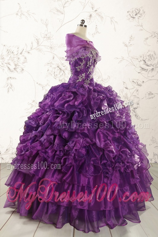 Beautiful Appliques Purple Strapless 2016 Quinceanera Dresses