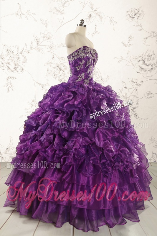 Beautiful Appliques Purple Strapless 2016 Quinceanera Dresses