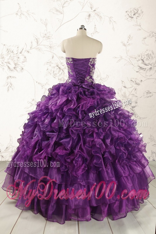 Beautiful Appliques Purple Strapless 2016 Quinceanera Dresses