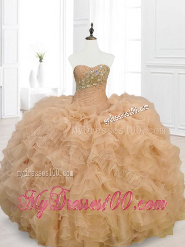 Beautiful Champagne Quinceanera Gowns with Beading and Ruffles