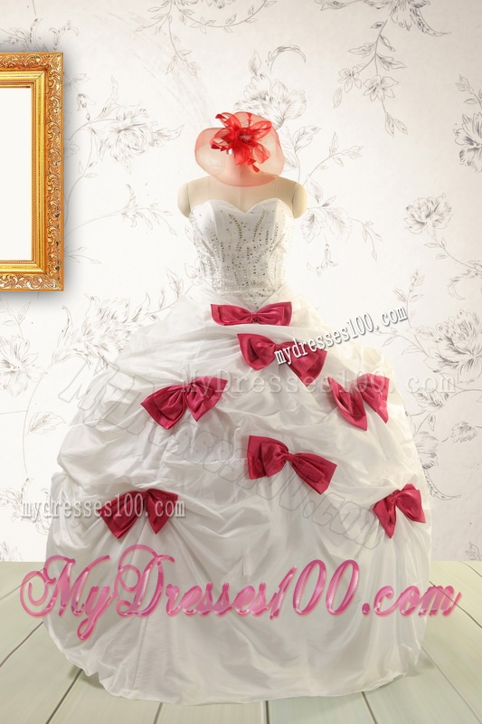 Cheap White Quinceanera Dresses with Beading and Bowknot For 2016