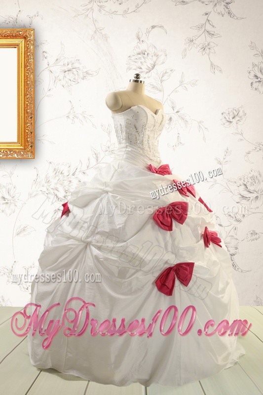 Cheap White Quinceanera Dresses with Beading and Bowknot For 2016