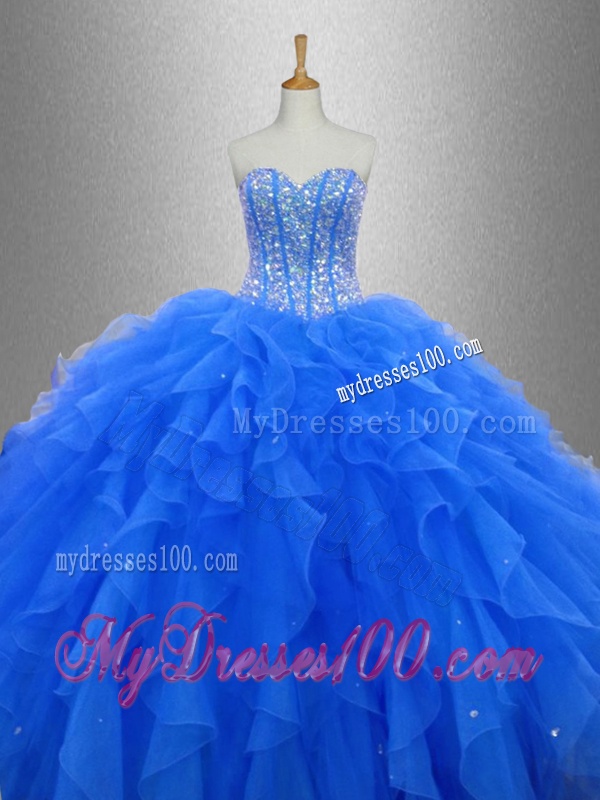 Discount Beaded and Ruffles 2016 Sweet 16 Gowns in Blue