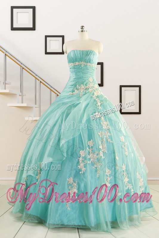 Discount Blue Quinceanera Dresses with Appliques for 2016