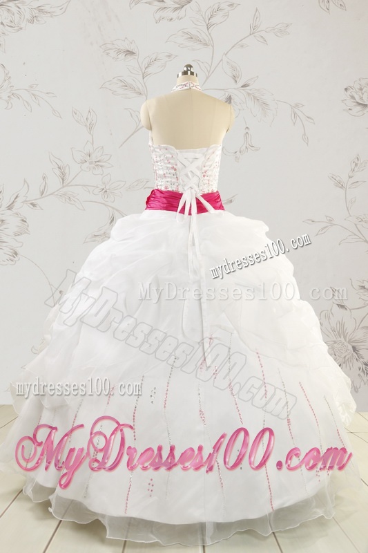 Elegant Halter Belt Beading White Quinceanera Dresses for 2016