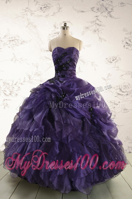 Elegant Sweetheart Appliques Purple Quinceanera Dress for 2016