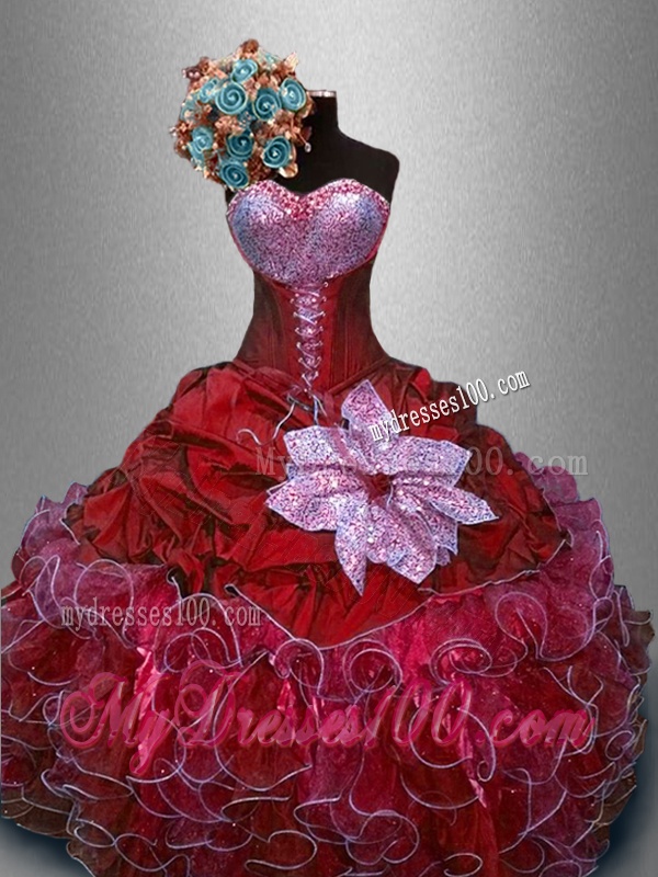 Fashionable Sweetheart Quinceanera Gowns in Wine Red