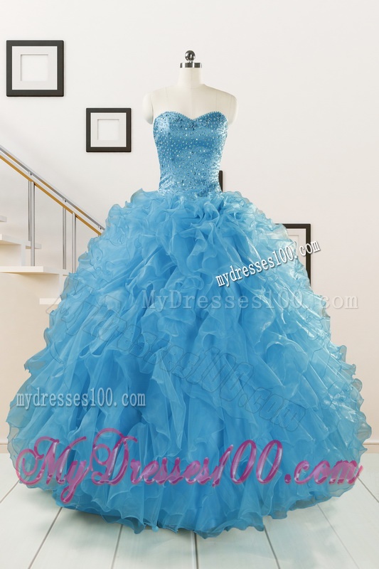 Hot Sell Blue Quinceanera Dresses With Beading and Ruffles