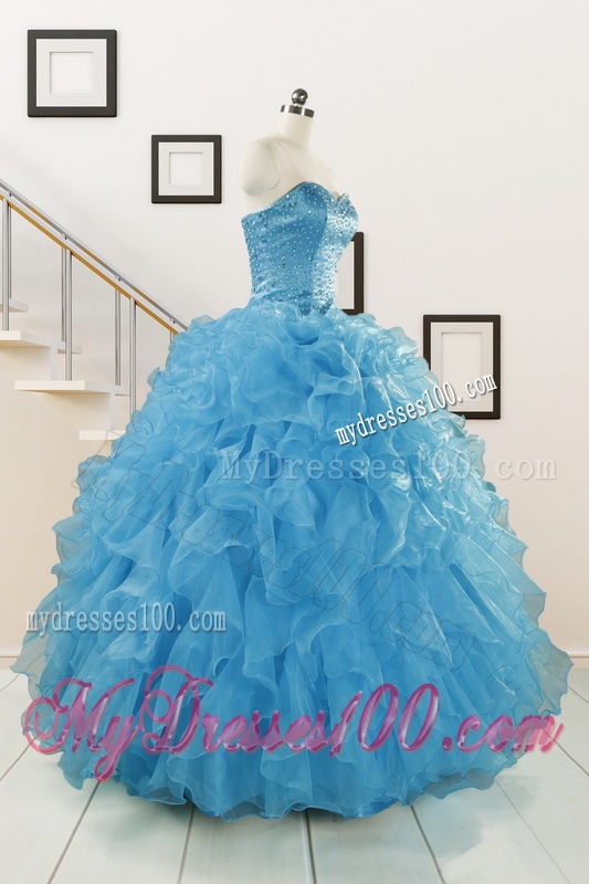 Hot Sell Blue Quinceanera Dresses With Beading and Ruffles