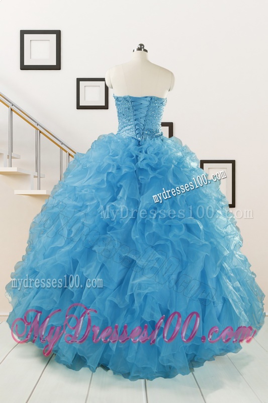 Hot Sell Blue Quinceanera Dresses With Beading and Ruffles