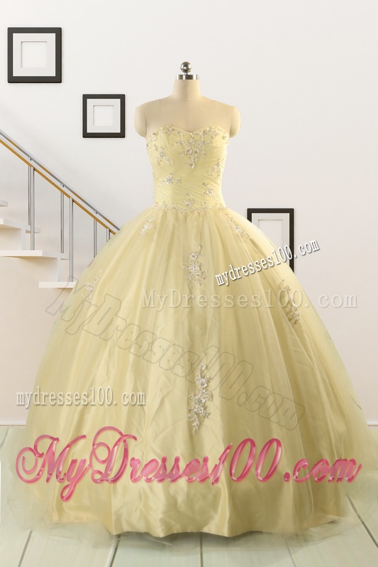 Latest Appliques Quinceanera Dress in Light Yellow For 2016