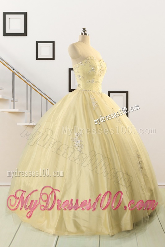 Latest Appliques Quinceanera Dress in Light Yellow For 2016