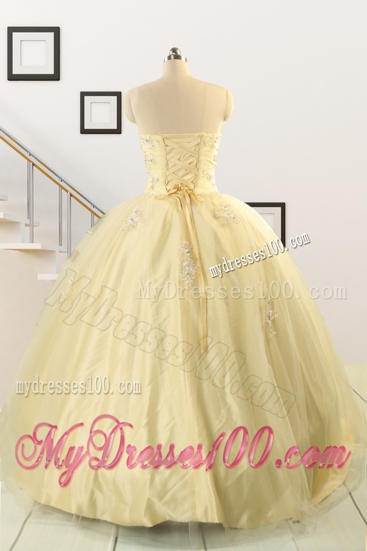 Latest Appliques Quinceanera Dress in Light Yellow For 2016