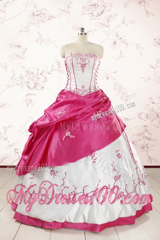 Luxurious Embroidery Sweet 15 Dresses in White and Hot Pink