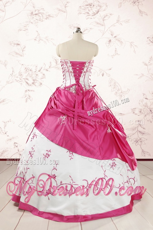 Luxurious Embroidery Sweet 15 Dresses in White and Hot Pink