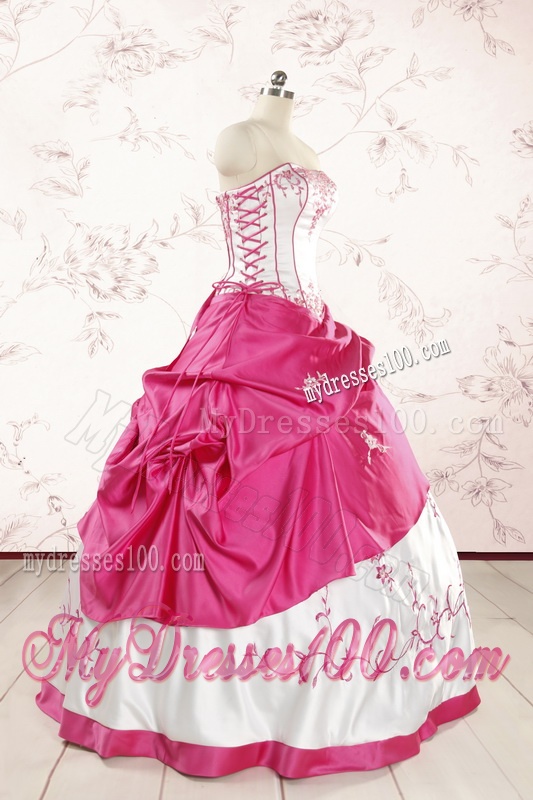 Luxurious Embroidery Sweet 15 Dresses in White and Hot Pink