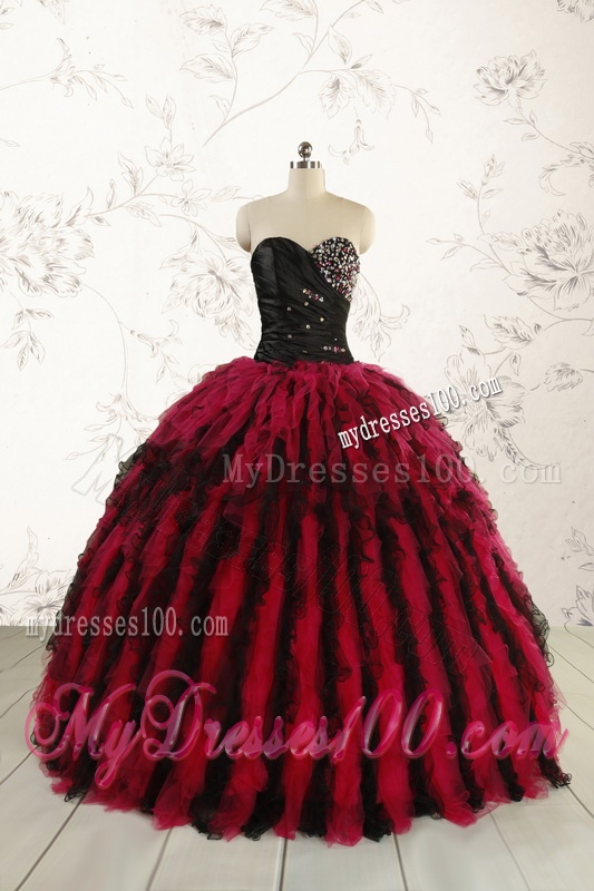 Luxurious Sweetheart Beading Quinceanera Dresses in Red and Black