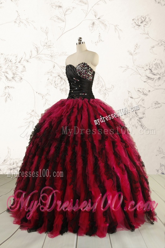 Luxurious Sweetheart Beading Quinceanera Dresses in Red and Black
