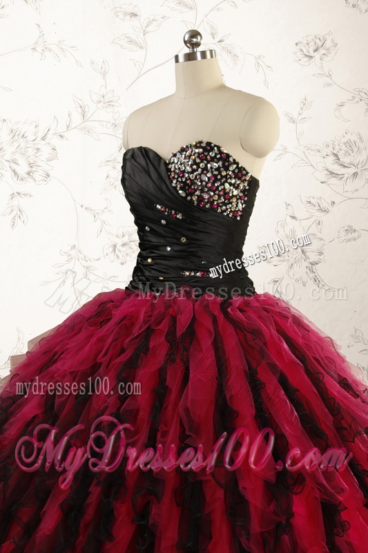 Luxurious Sweetheart Beading Quinceanera Dresses in Red and Black