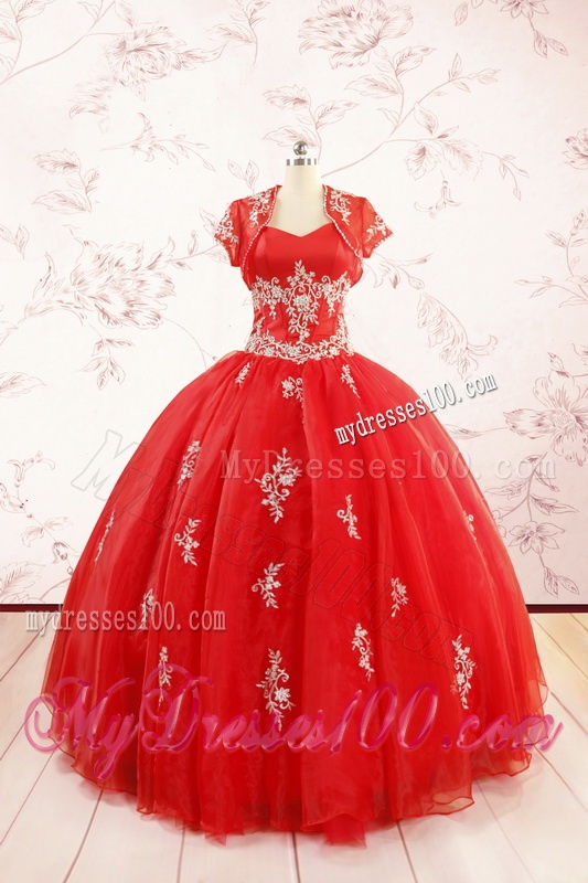 Most Popular Red Puffy Quinceanera Dresses with Appliques