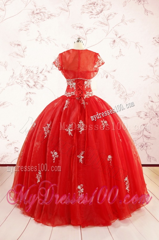 Most Popular Red Puffy Quinceanera Dresses with Appliques
