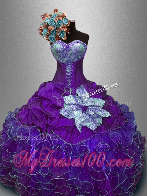 New Arrivals Sequined Purple Sweet 16 Gowns with Ruffles
