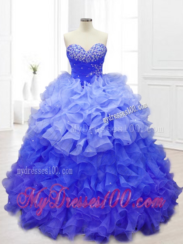 New Sweetheart Blue Quinceanera Gowns with Beading and Ruffles
