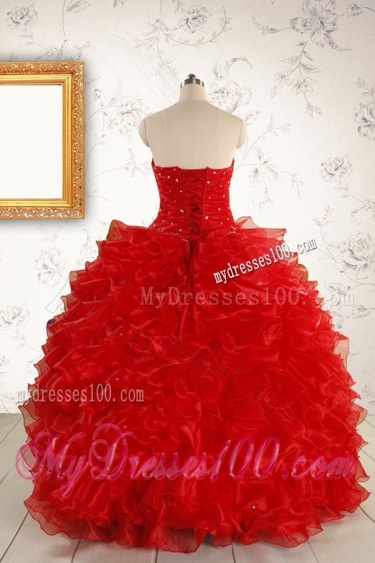 Pretty Ball Gown Sweetheart 2016 Red Quinceanera Dresses with Beading