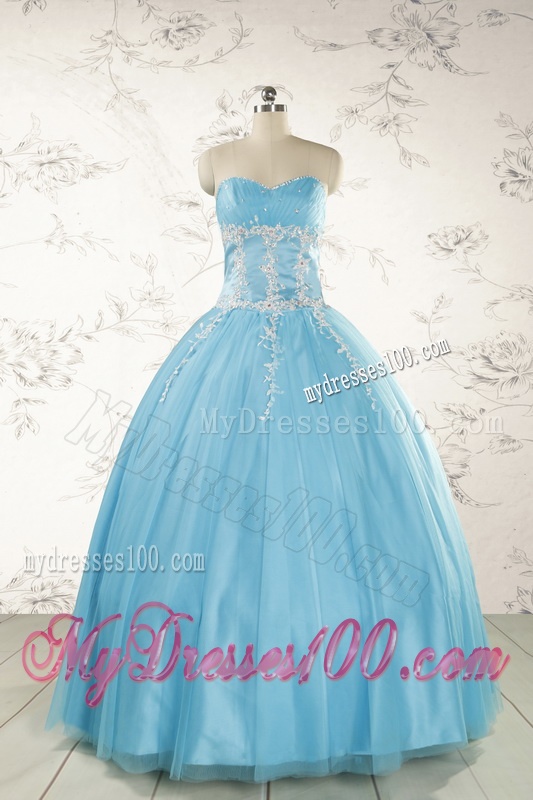 Pretty Beading and Appliques Quinceanera Dresses in Aqua Blue for 2016