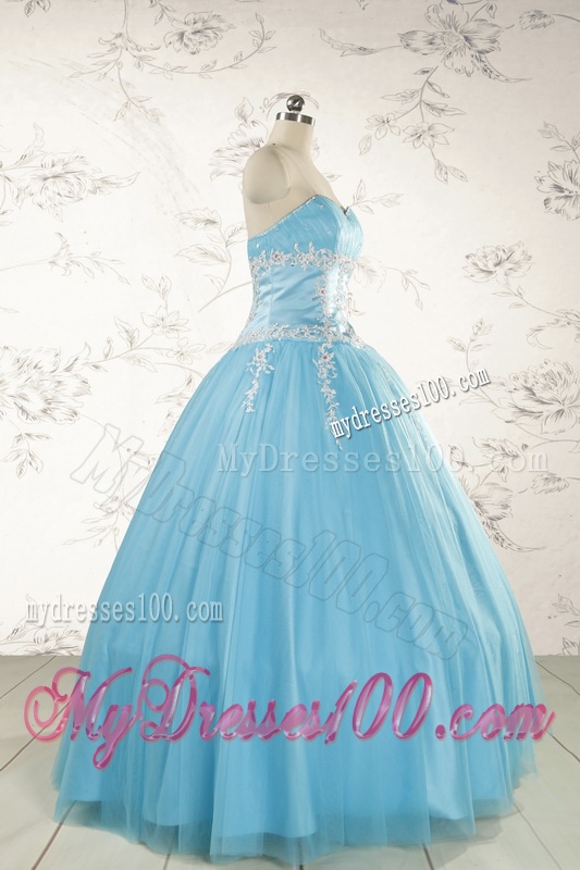 Pretty Beading and Appliques Quinceanera Dresses in Aqua Blue for 2016