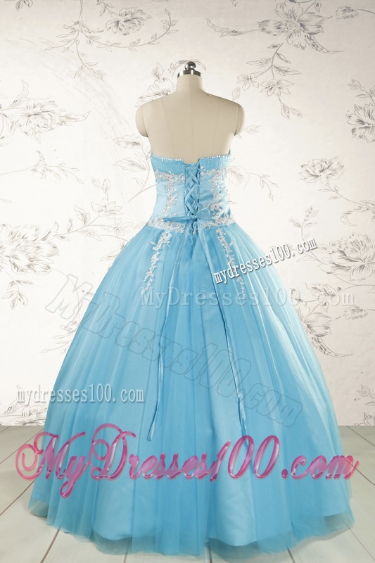 Pretty Beading and Appliques Quinceanera Dresses in Aqua Blue for 2016